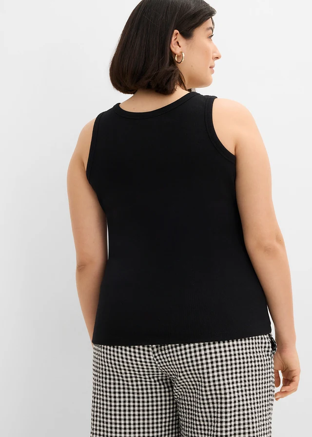 Prążkowany tank top z bawełną organiczną (2 szt.), kolor: biały+czarny