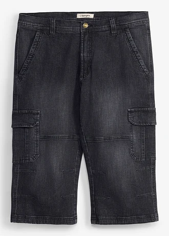 Jeansy bojówki 3/4 regular fit z prostymi nogawkami