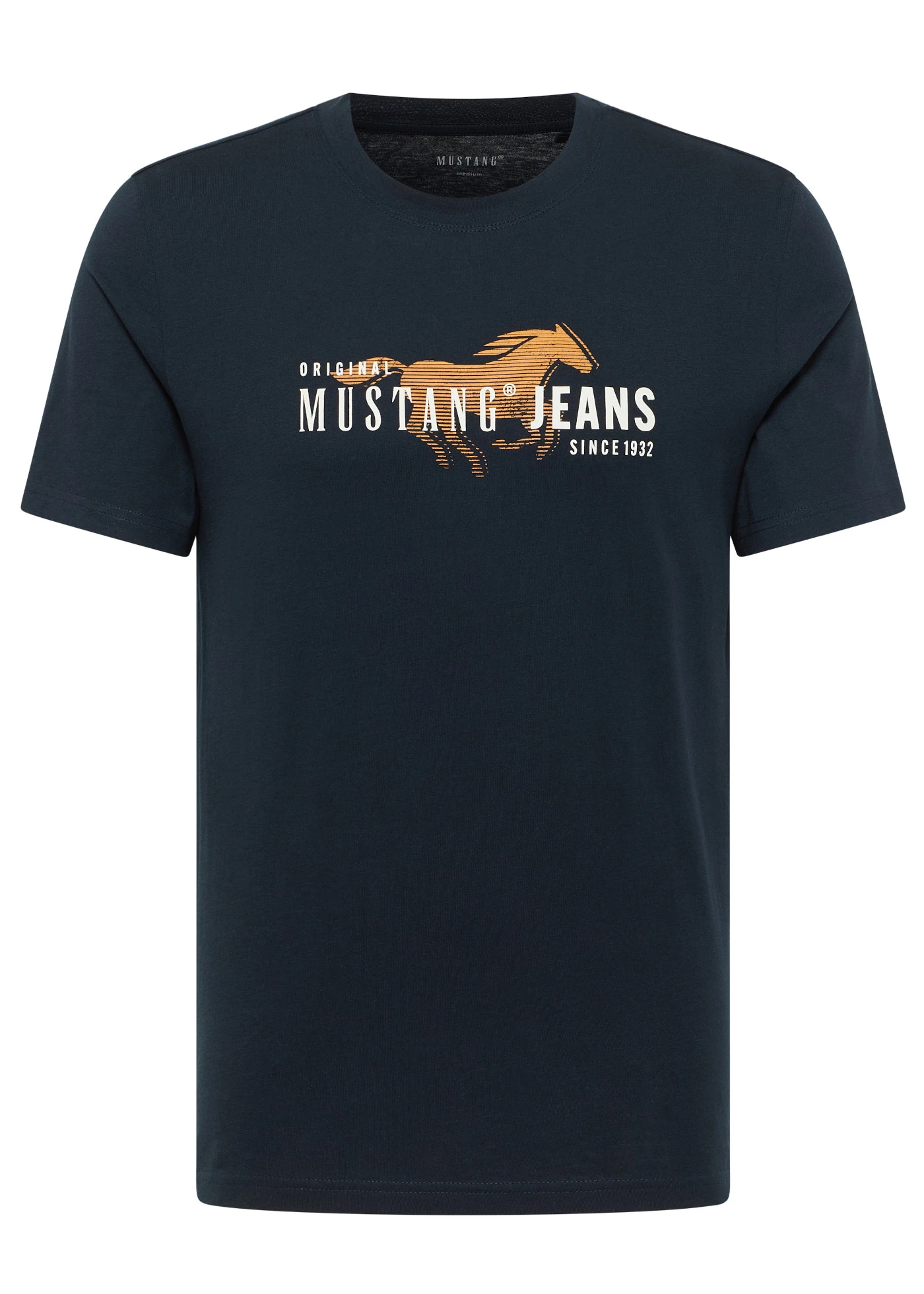 T-shirt Mustang Alex z czystej bawełny organicznej • ciemnoniebieski z nadrukiem • sklep bonprix