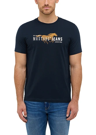T-shirt Mustang Alex z czystej bawełny organicznej, kolor: ciemnoniebieski z nadrukiem
