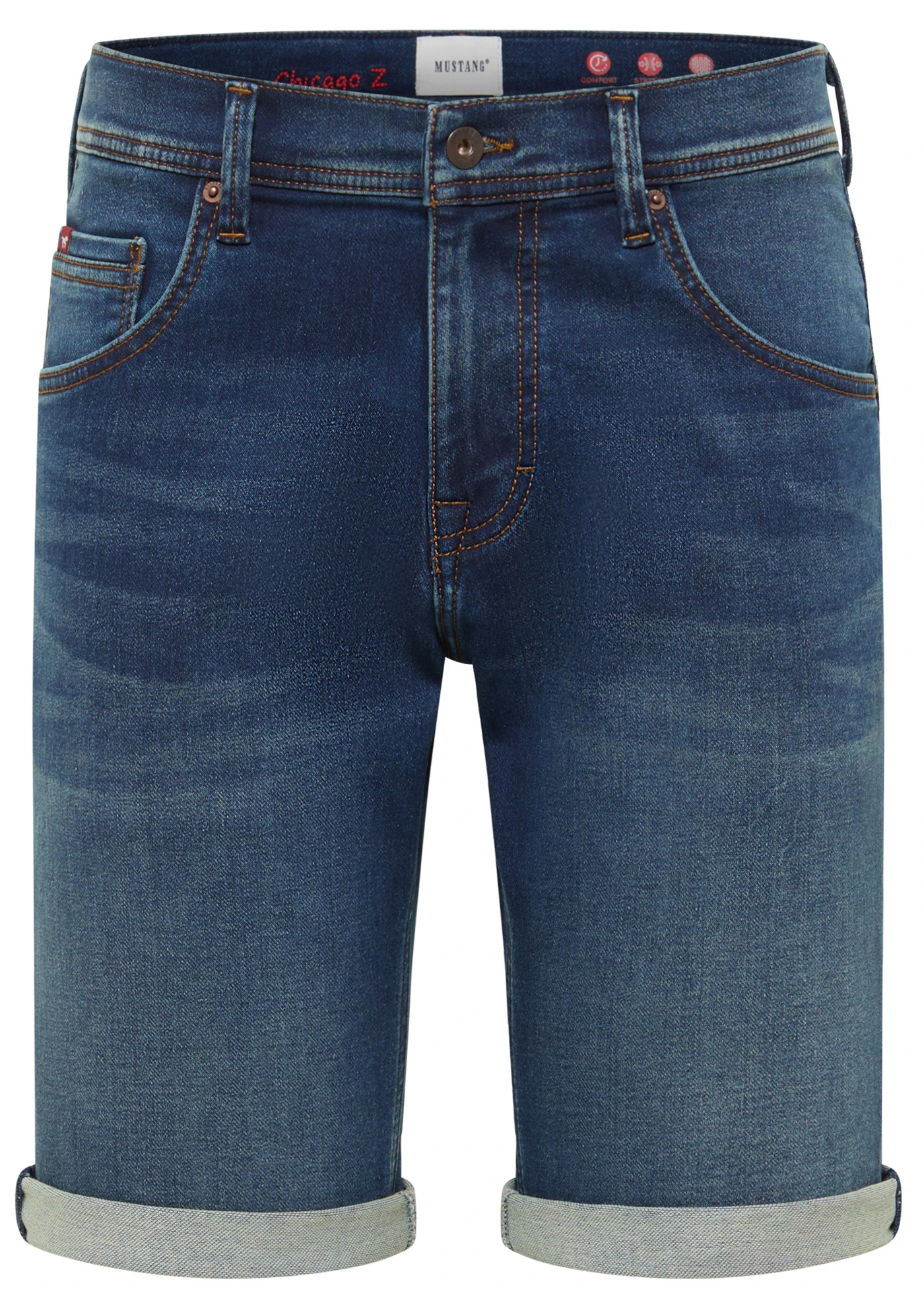 Strečové bermudy Mustang Chicago, Slim Fit • modrý denim • bonprix obchod