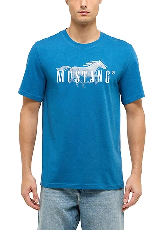T-shirt Mustang Austin z czystej bawełny organicznej • ciemnoniebieski z nadrukiem • sklep bonprix