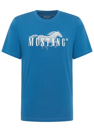 T-shirt Mustang Austin z czystej bawełny organicznej, kolor: ciemnoniebieski z nadrukiem