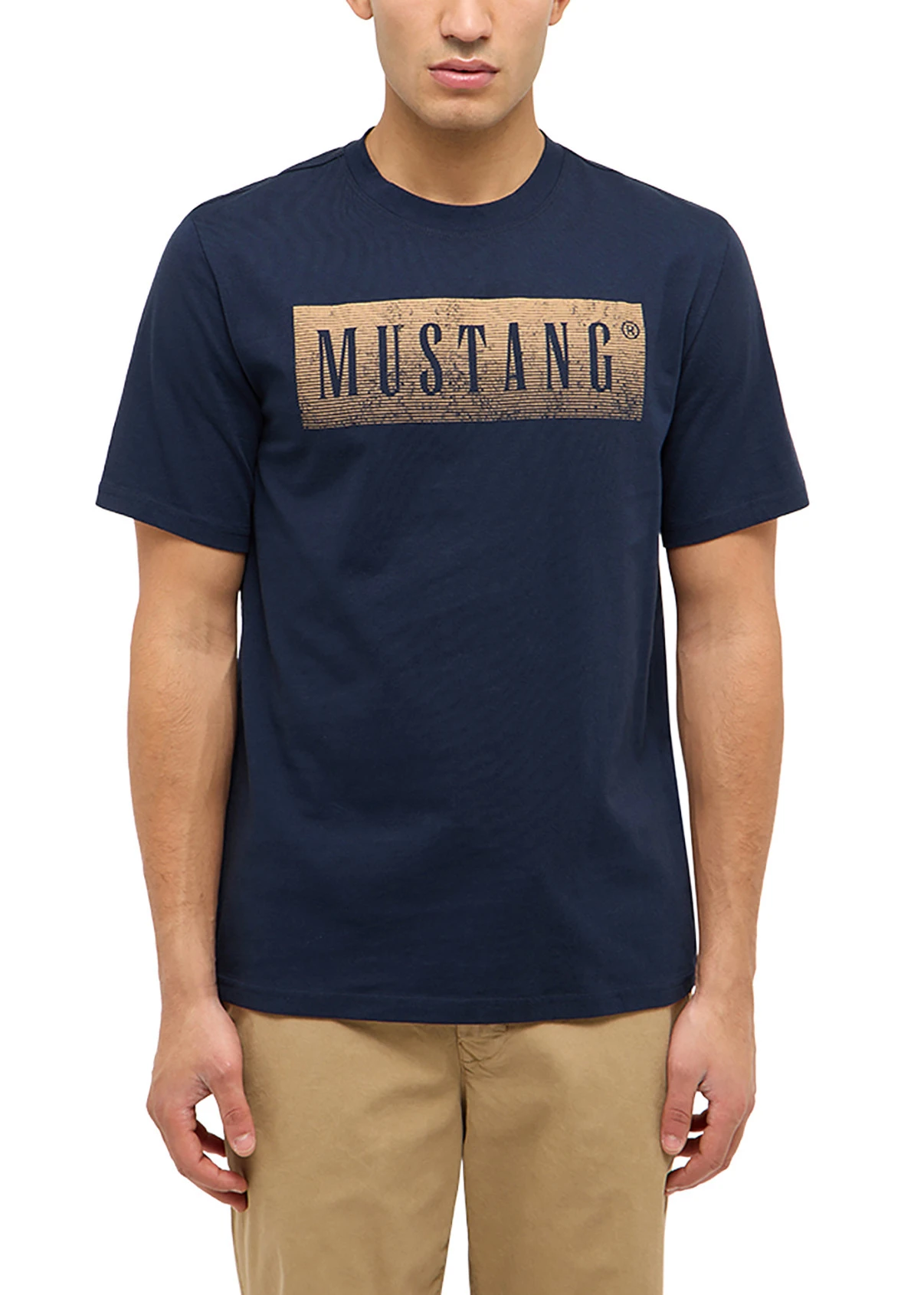 T-shirt Mustang Austin z czystej bawełny organicznej • ciemnoniebieski z nadrukiem • sklep bonprix