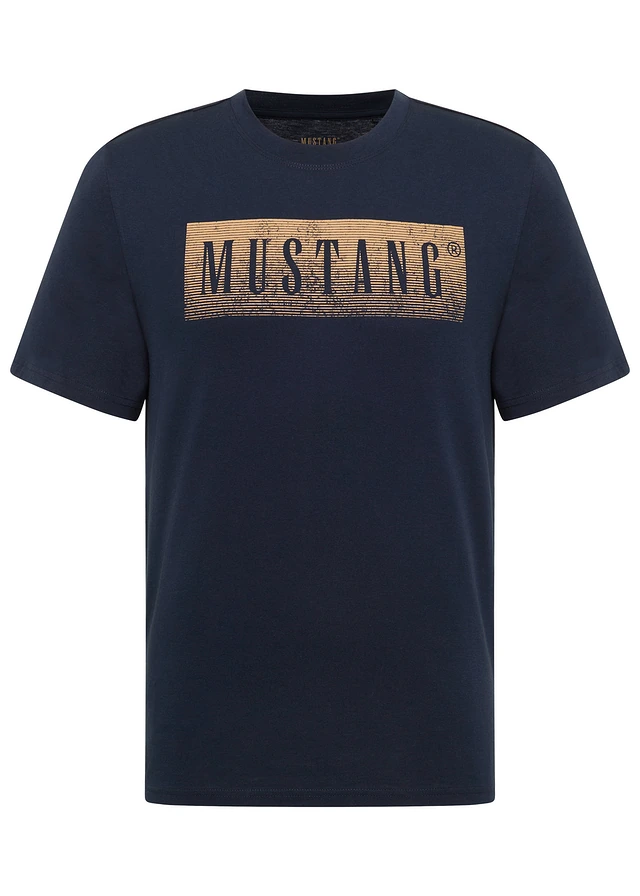T-shirt Mustang Austin z czystej bawełny organicznej • ciemnoniebieski z nadrukiem • sklep bonprix