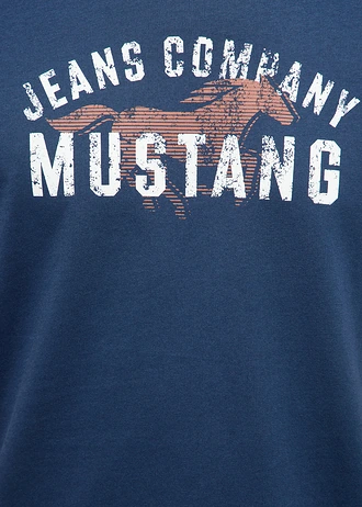 Tricou Mustang Austin din bumbac organic 100%, culoare: bleumarin cu imprimeu