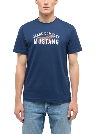 T-shirt Mustang Austin z czystej bawełny organicznej, kolor: ciemnoniebieski z nadrukiem