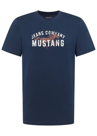 T-shirt Mustang Austin z czystej bawełny organicznej, kolor: ciemnoniebieski z nadrukiem