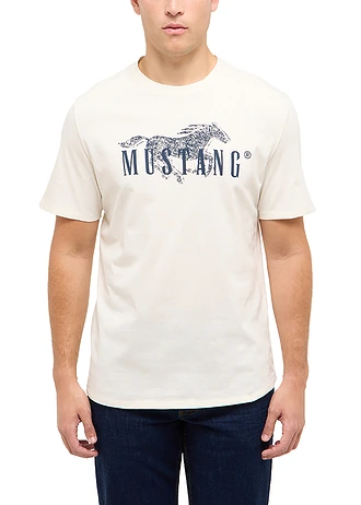Tricou Mustang Austin din bumbac organic 100%, culoare: alb cu imprimeu