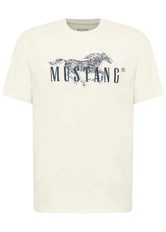 Tricou Mustang Austin din bumbac organic 100%, culoare: alb cu imprimeu