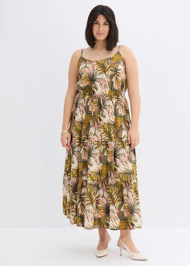 Robe longue et fluide en viscose, Couleur: vert nature imprimé