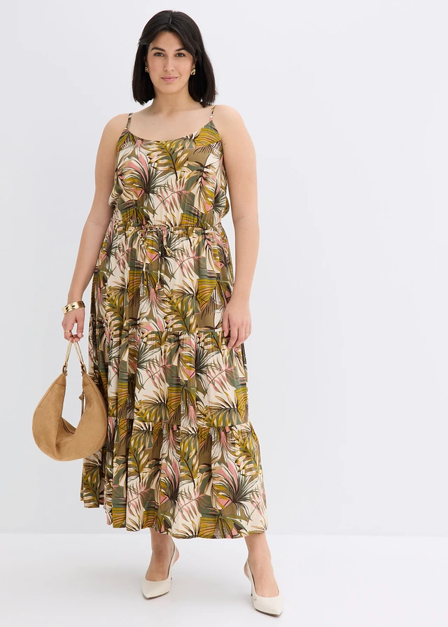 Robe longue et fluide en viscose, Couleur: vert nature imprimé