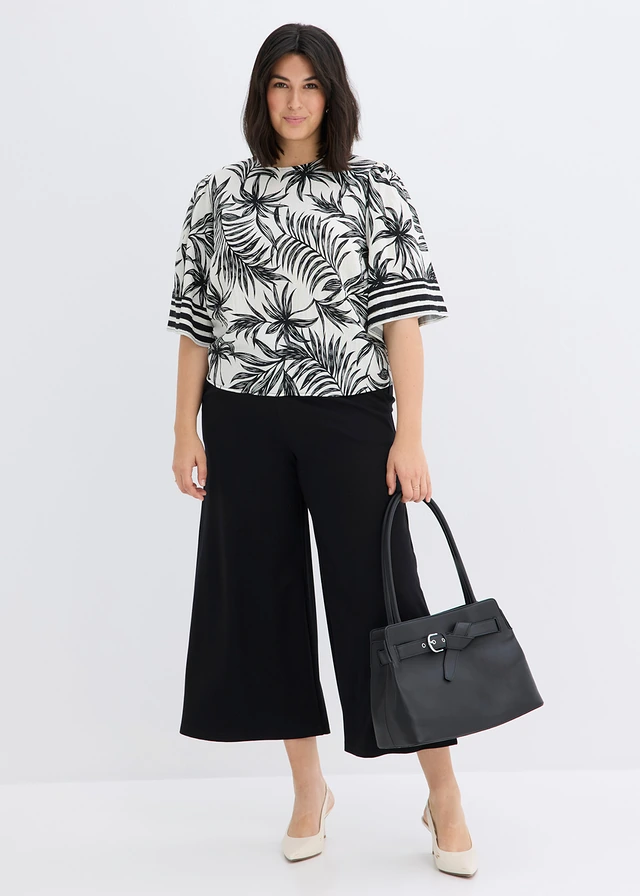 Blouse manches courtes, Couleur: noir-blanc imprimé