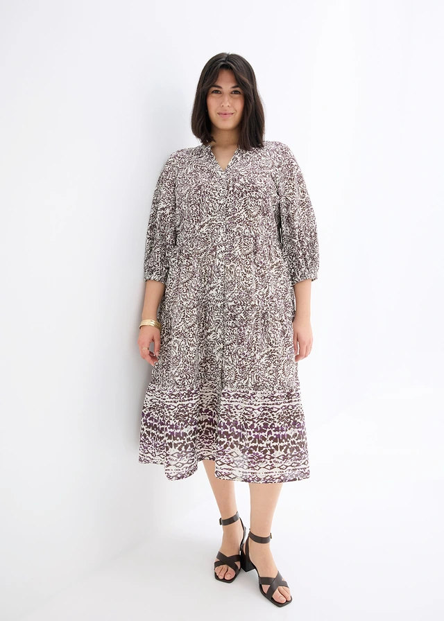 Robe midi en léger voile de coton, Couleur: marron foncé imprimé