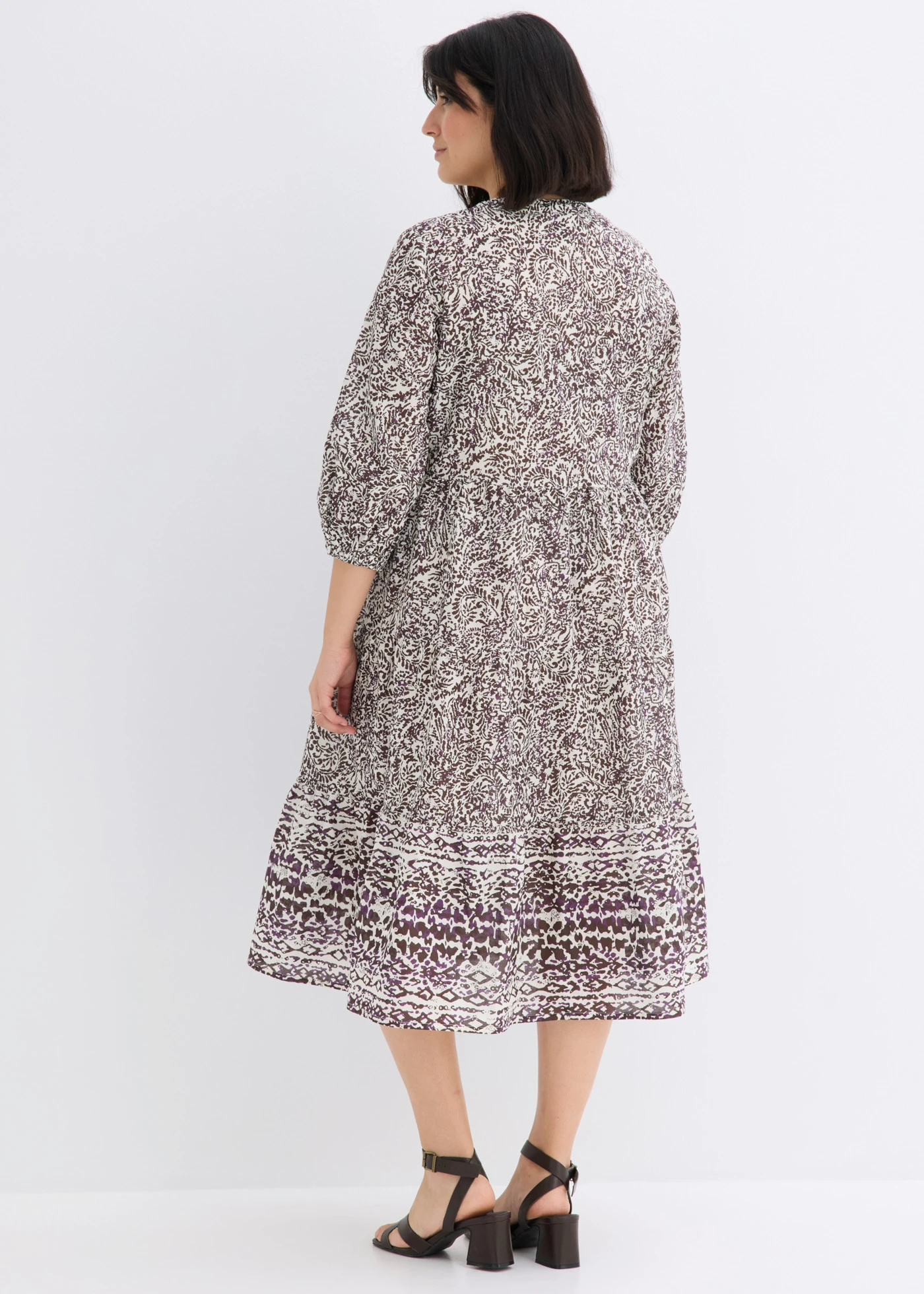 Rochie midi din bumbac subțire • maro închis cu imprimeu plus size • magazin bonprix