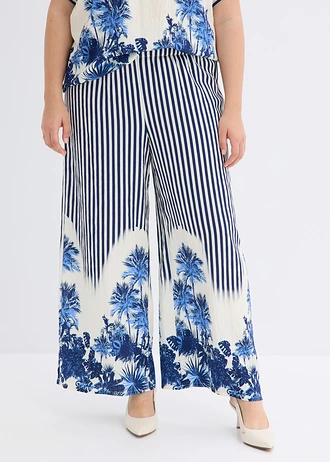 Pantalon palazzo fluide, Couleur: bleu/écru rayé