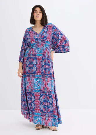 Jersey jurk in een zachte viscosemix, Kleur: blauw met print