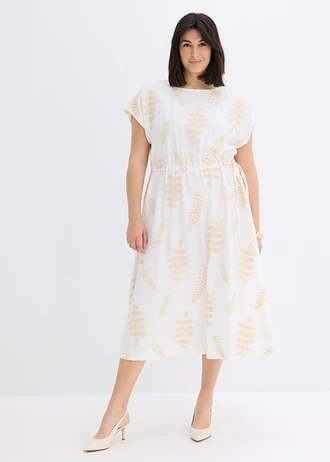Rochie midi cu broderie, culoare: ecru-bej floral
