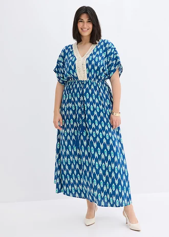Maxi jurk van soepele viscose, Kleur: blauw met print
