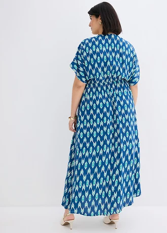 Maxi jurk van soepele viscose, Kleur: blauw met print