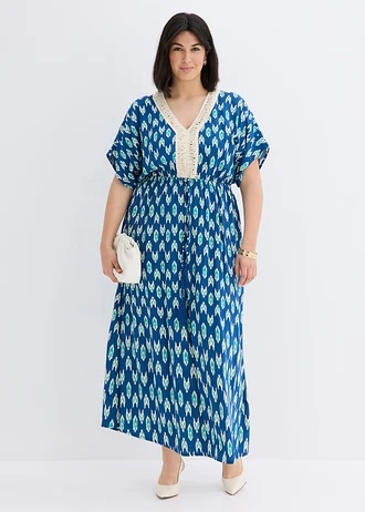 Maxi jurk van soepele viscose, Kleur: blauw met print