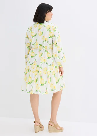 Robe-tunique 100% coton, Couleur: blanc-jaune citrons