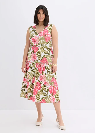 Robe douce en jersey viscose, Couleur: écru-vert-rose vif floral