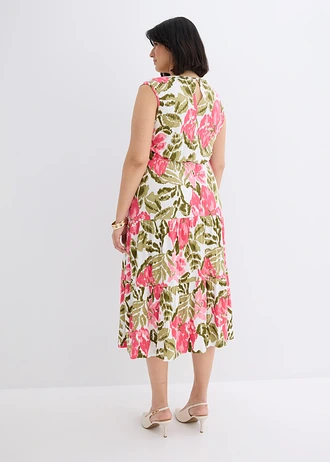 Robe douce en jersey viscose, Couleur: écru-vert-rose vif floral