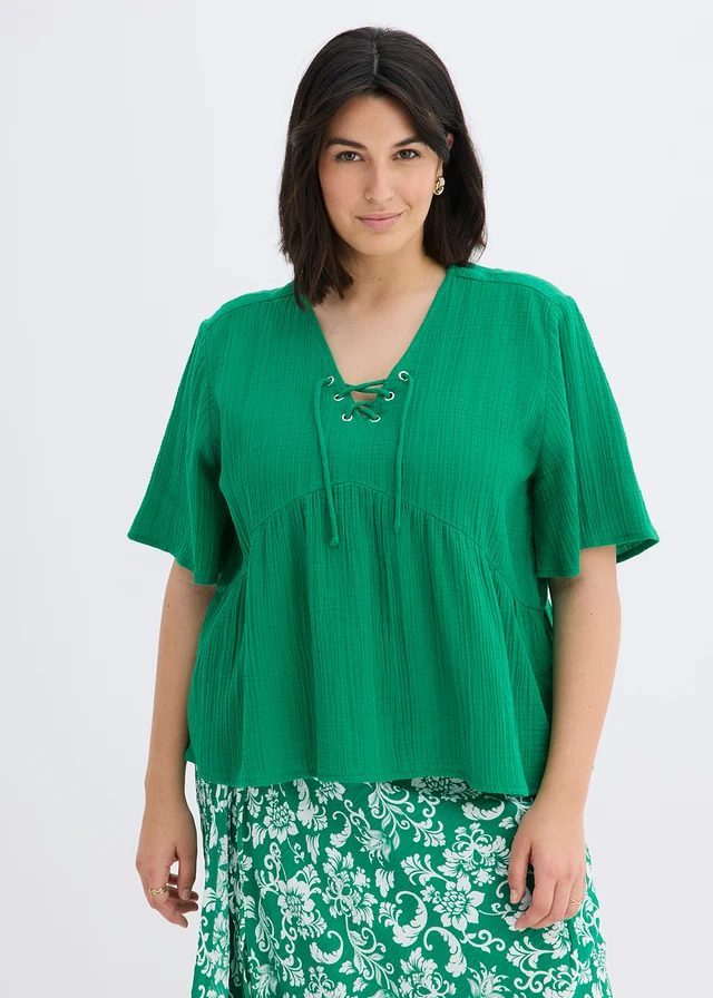 Blouse van luchtige mousseline, Kleur: edelsteengroen