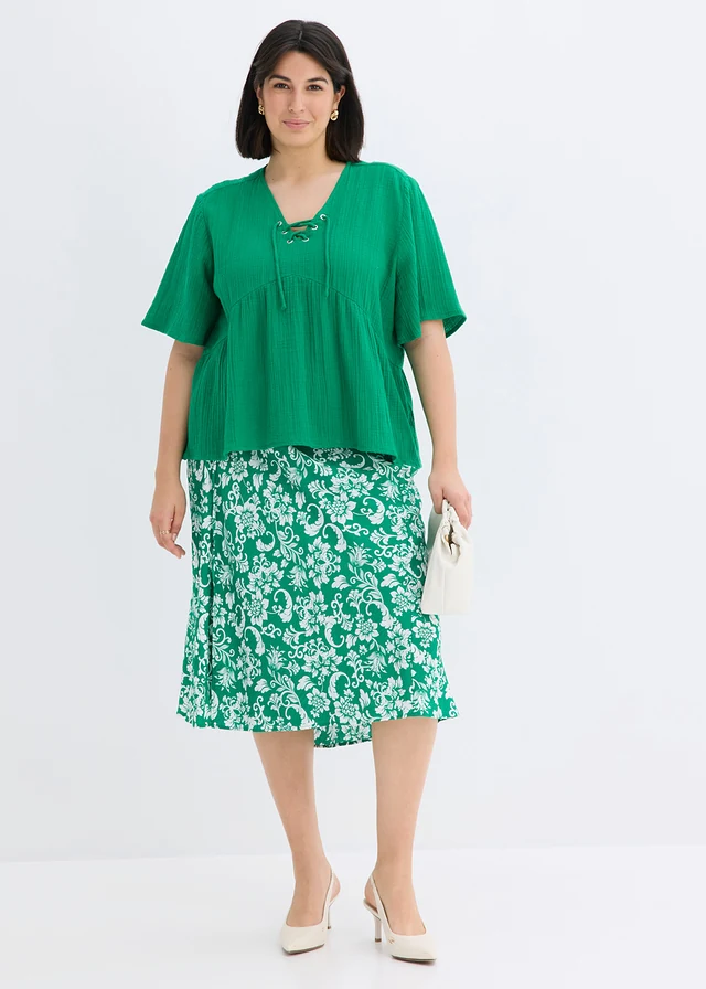 Blouse T-shirt en gaze de coton, Couleur: vert aventurine