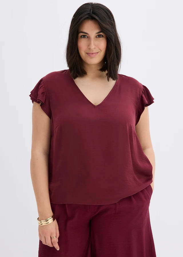 Blouse met volants, Kleur: esdoornrood