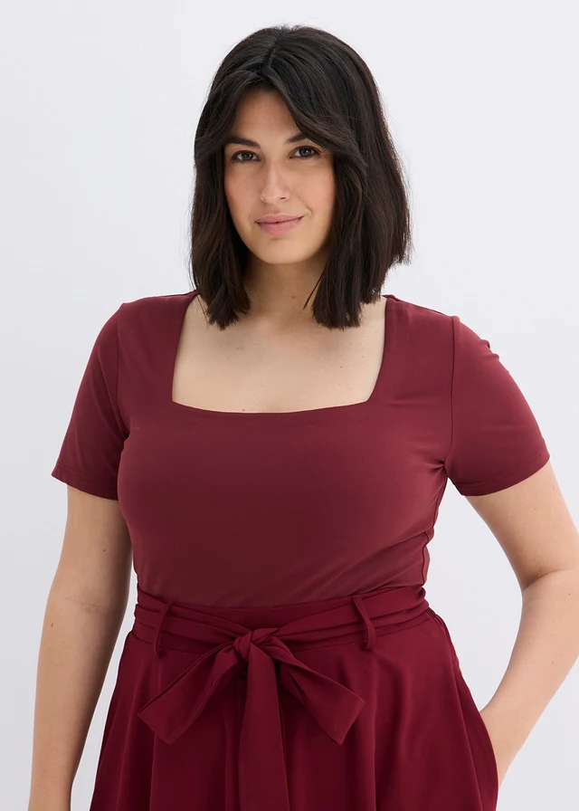 Shirt met carréhals, Kleur: esdoornrood