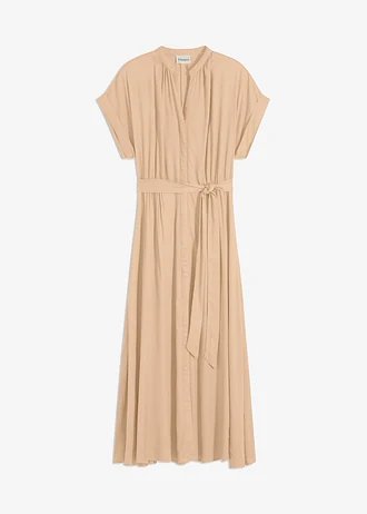 Overhemdjurk van soepele viscose, Kleur: beige