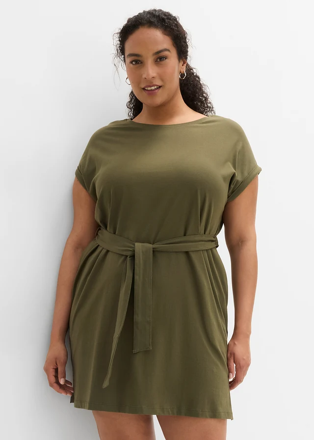 Robe en jersey 100% coton, Couleur: olive foncé