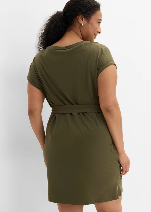 Robe en jersey 100% coton, Couleur: olive foncé