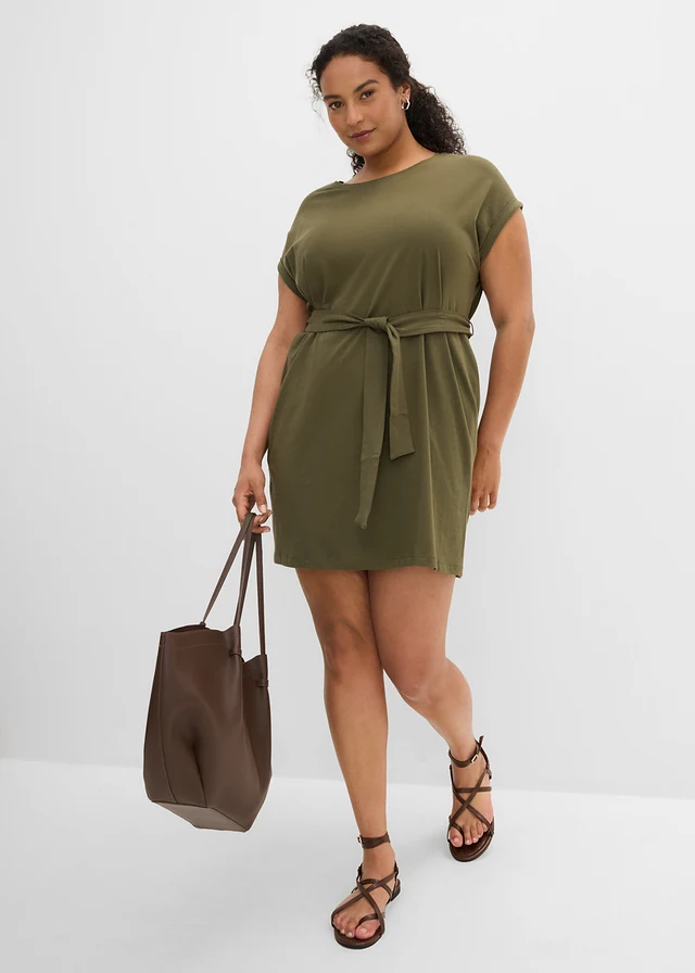 Robe en jersey 100% coton, Couleur: olive foncé