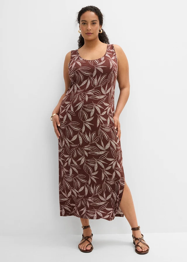 Maxi jurk van soepele viscose, Kleur: bruin/wolwit gedessineerd