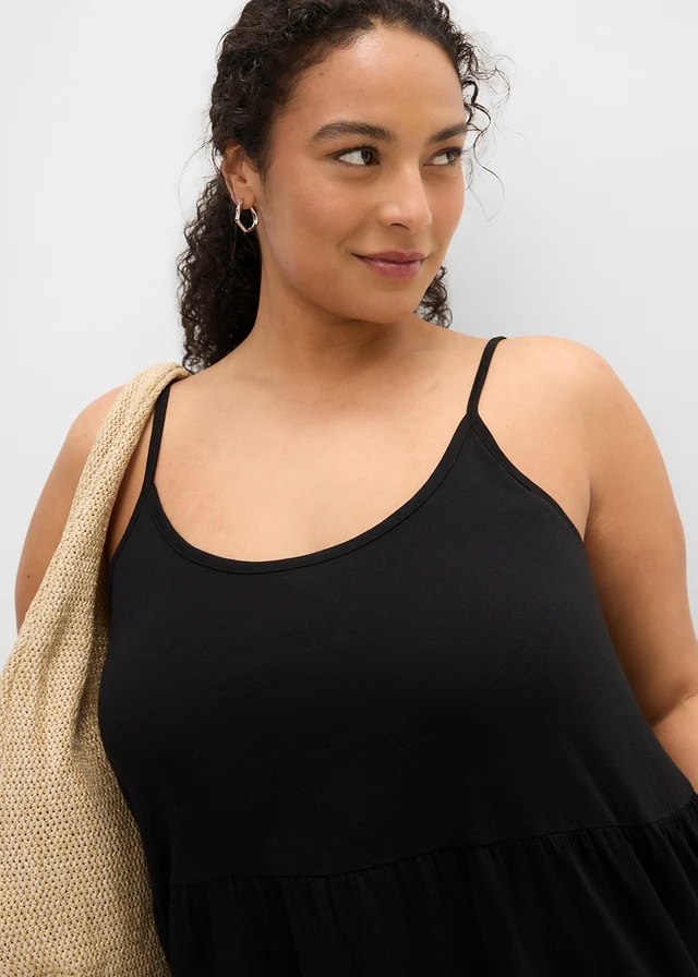 Lange spaghetti top met volants • zwart plus size • product-page.page-title-suffix