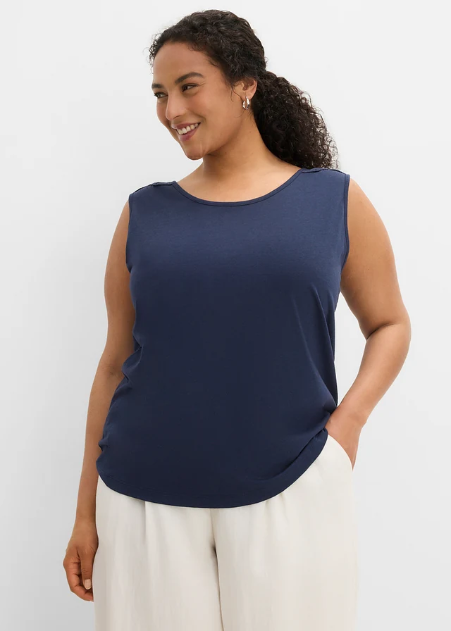Top met kant, Kleur: donkerblauw