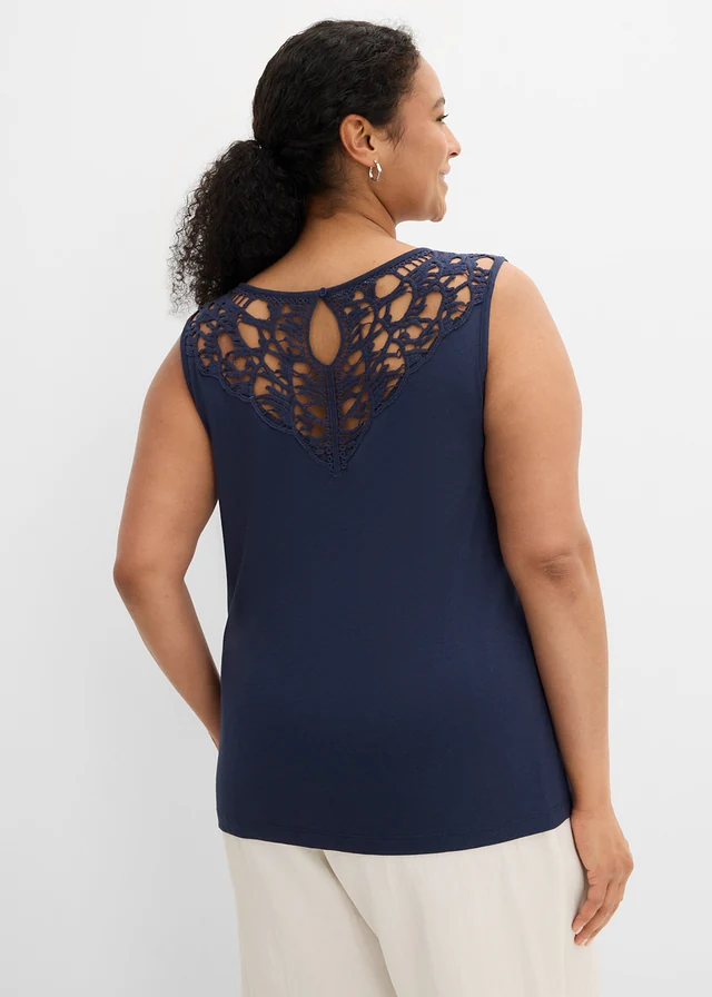 Top met kant, Kleur: donkerblauw