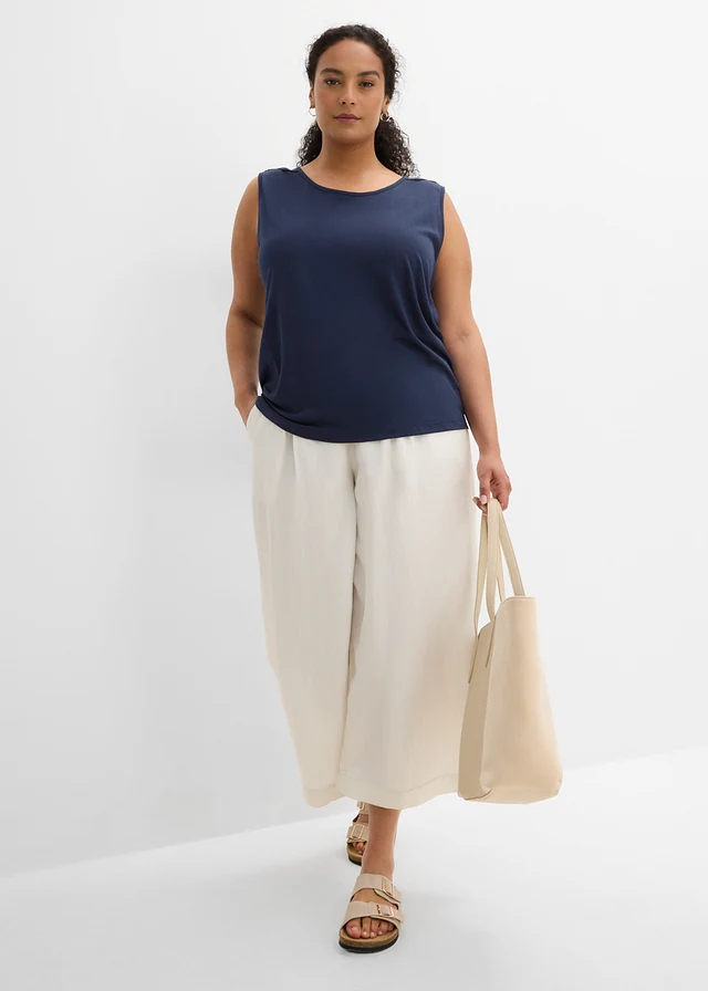 Top met kant, Kleur: donkerblauw
