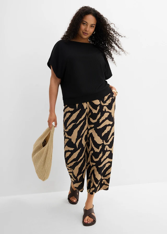 T-shirt avec manches chauve-souris et côtes, Couleur: noir