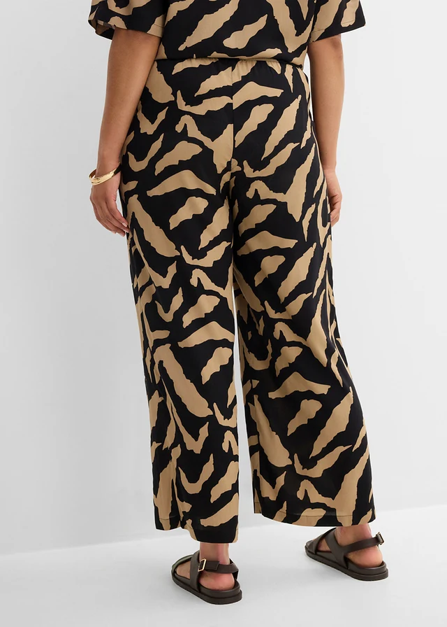 Marlene Dietrich broek in een zachte viscosemix, Kleur: zwart-mat camel gedessineerd