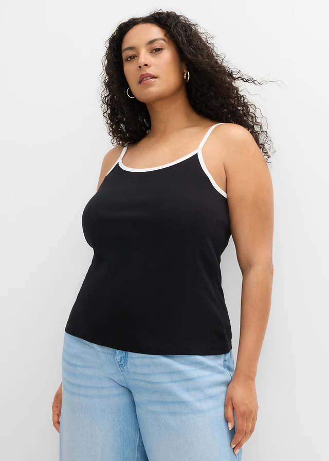Top met spaghettibandjes (set van 6), Kleur: rood-zwart-lichtgrijs gemêleerd-donkerblauw-wit
