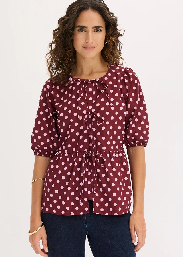 Blouse avec nœuds 100% coton • rouge rubis pois rose • product-page.page-title-suffix