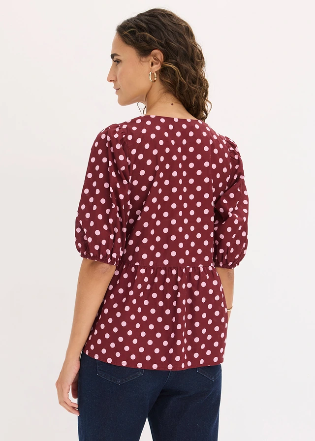 Blouse avec nœuds 100% coton • rouge rubis pois rose • product-page.page-title-suffix
