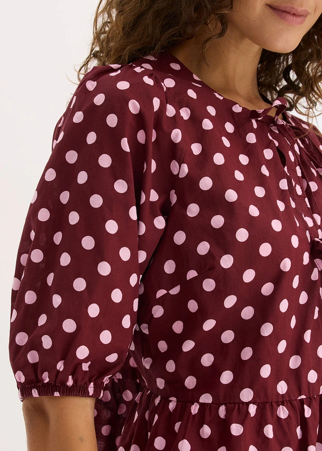 Blouse avec nœuds 100% coton • rouge rubis pois rose • product-page.page-title-suffix