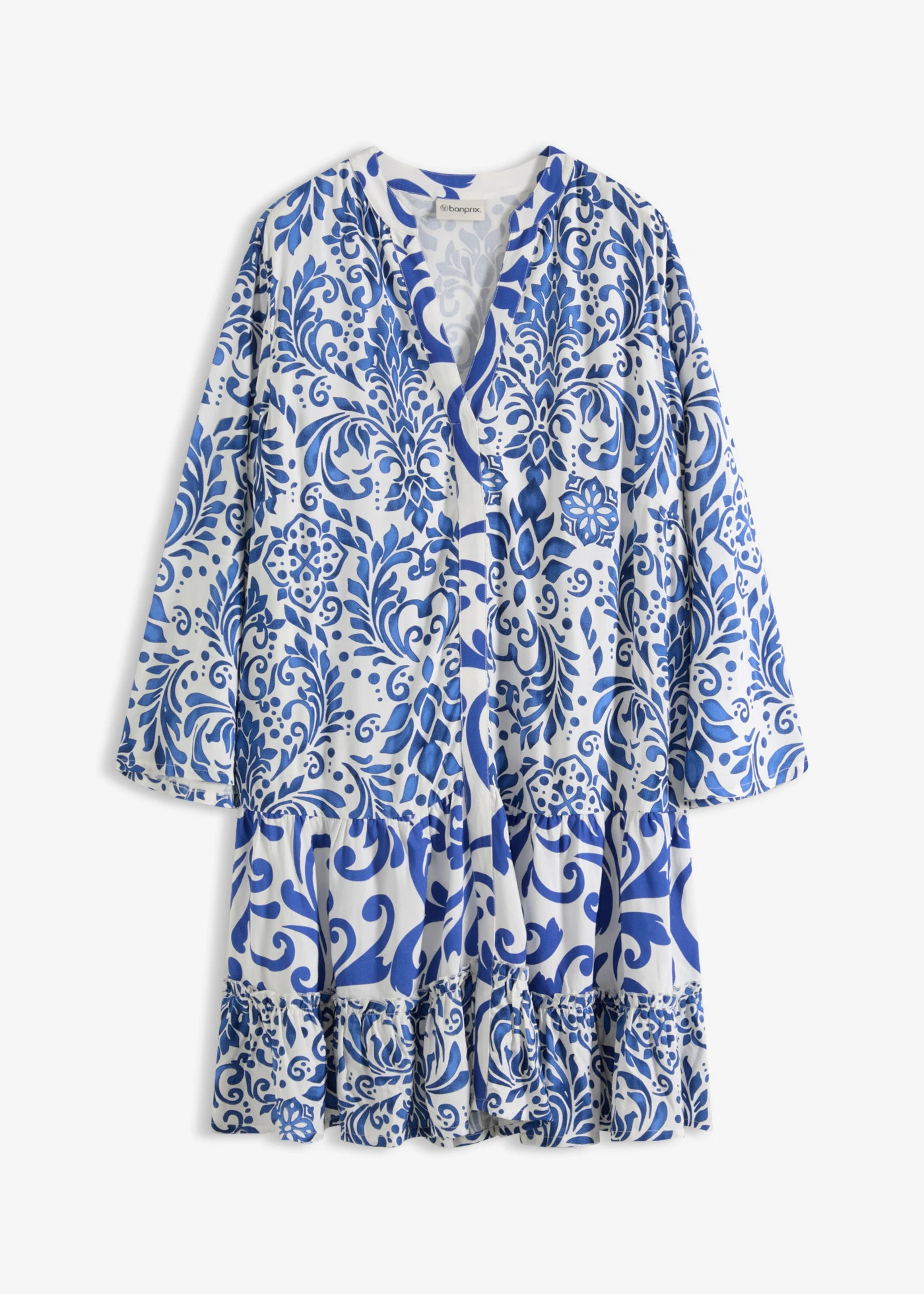 Strandjurk van soepele viscose • wit-santoriniblauw • product-page.page-title-suffix