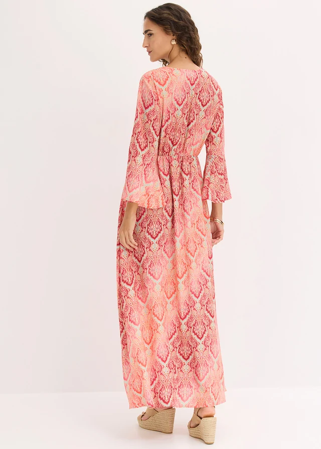 Rochie maxi din viscoză fluidă • bordo-corai cu imprimeu • magazin bonprix