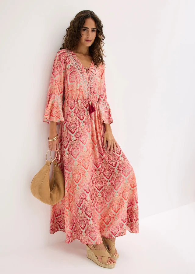Maxi jurk van soepele viscose • bordeaux-koraal gedessineerd • product-page.page-title-suffix